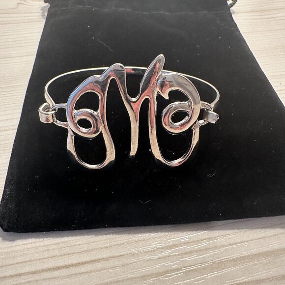 M INTIAL SILVER SCRIPT CUFF BRACELET - Picture 1 of 3